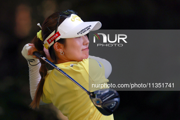 Yuna Nishimura of Japan hits from the 16th tee during the second round of the KPMG Women's PGA Championship at Sahalee Country Club on Frida...