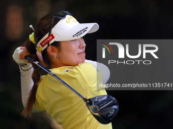 Yuna Nishimura of Japan hits from the 16th tee during the second round of the KPMG Women's PGA Championship at Sahalee Country Club on Frida...