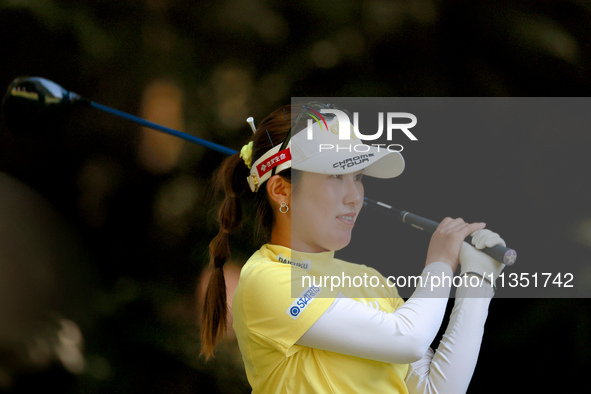 Yuna Nishimura of Japan hits from the 16th tee during the second round of the KPMG Women's PGA Championship at Sahalee Country Club on Frida...