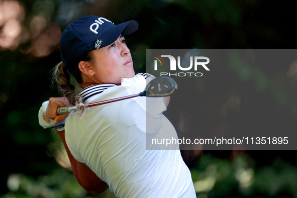 Malia Kim of Kailua, Hawaii hits from the 16th tee during the second round of the KPMG Women's PGA Championship at Sahalee Country Club on F...