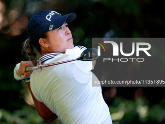 Malia Kim of Kailua, Hawaii hits from the 16th tee during the second round of the KPMG Women's PGA Championship at Sahalee Country Club on F...