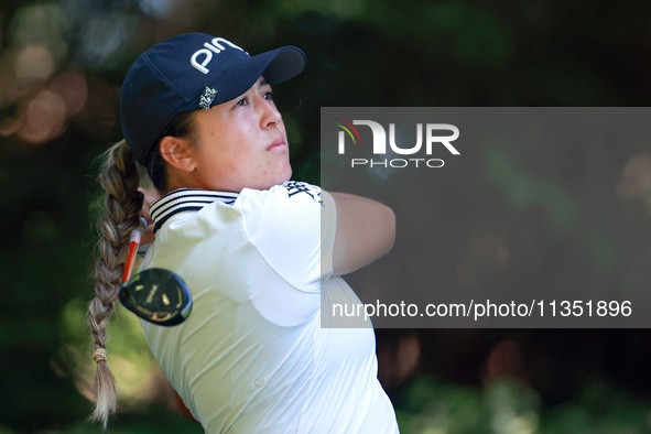 Malia Kim of Kailua, Hawaii hits from the 16th tee during the second round of the KPMG Women's PGA Championship at Sahalee Country Club on F...