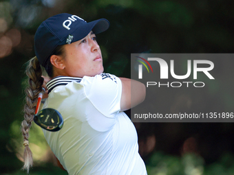 Malia Kim of Kailua, Hawaii hits from the 16th tee during the second round of the KPMG Women's PGA Championship at Sahalee Country Club on F...