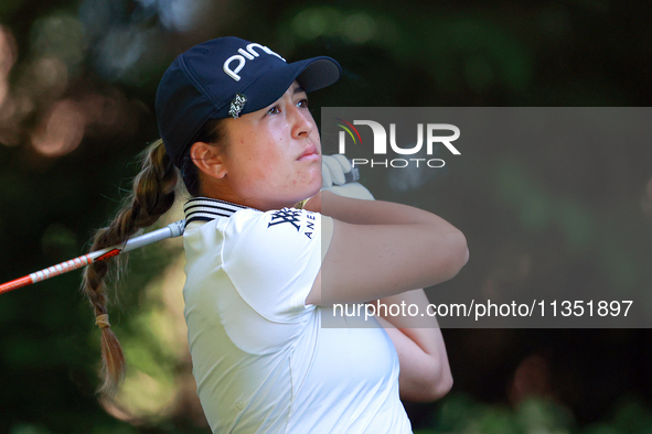 Malia Kim of Kailua, Hawaii hits from the 16th tee during the second round of the KPMG Women's PGA Championship at Sahalee Country Club on F...