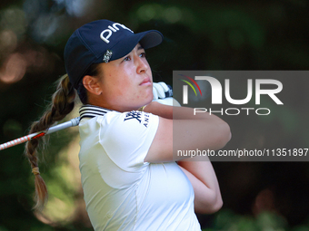 Malia Kim of Kailua, Hawaii hits from the 16th tee during the second round of the KPMG Women's PGA Championship at Sahalee Country Club on F...