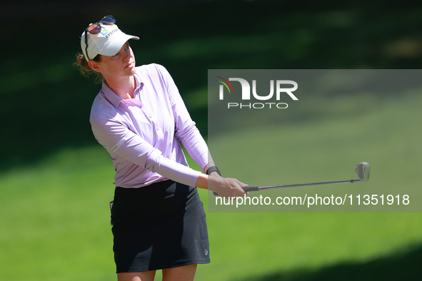 Sarah Schmelzel of Phoenix, Arizona hits on the 18th fairway during the second round of the KPMG Women's PGA Championship at Sahalee Country...