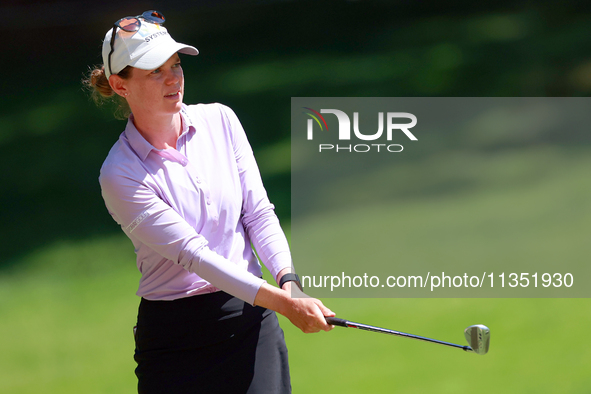 Sarah Schmelzel of Phoenix, Arizona hits on the 18th fairway during the second round of the KPMG Women's PGA Championship at Sahalee Country...