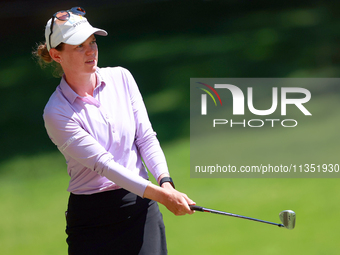 Sarah Schmelzel of Phoenix, Arizona hits on the 18th fairway during the second round of the KPMG Women's PGA Championship at Sahalee Country...