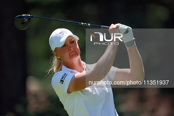 Anna Nordqvist of Sweden hits from the 3rd tee during the second round of the KPMG Women's PGA Championship at Sahalee Country Club on Frida...