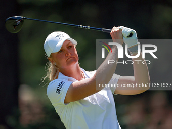 Anna Nordqvist of Sweden hits from the 3rd tee during the second round of the KPMG Women's PGA Championship at Sahalee Country Club on Frida...