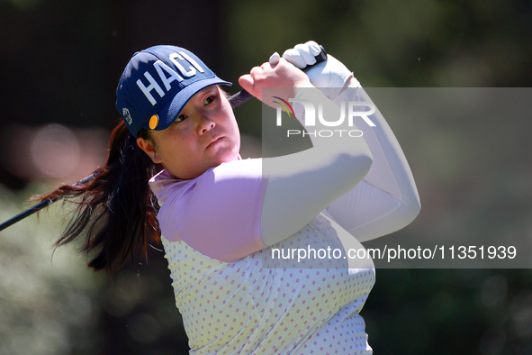 Angel Yin of Arcadia, California hits from the 3rd tee during the second round of the KPMG Women's PGA Championship at Sahalee Country Club...