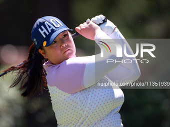 Angel Yin of Arcadia, California hits from the 3rd tee during the second round of the KPMG Women's PGA Championship at Sahalee Country Club...