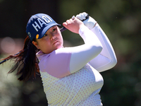 Angel Yin of Arcadia, California hits from the 3rd tee during the second round of the KPMG Women's PGA Championship at Sahalee Country Club...