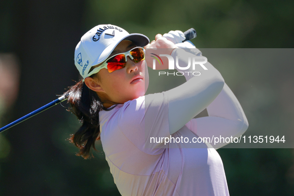 Ruoning Yin of China hits from the 3rd tee during the second round of the KPMG Women's PGA Championship at Sahalee Country Club on Friday, J...