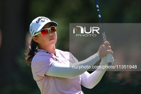 Ruoning Yin of China hits from the 3rd tee during the second round of the KPMG Women's PGA Championship at Sahalee Country Club on Friday, J...