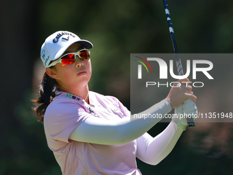 Ruoning Yin of China hits from the 3rd tee during the second round of the KPMG Women's PGA Championship at Sahalee Country Club on Friday, J...