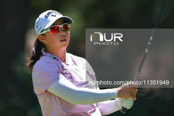 Ruoning Yin of China hits from the 3rd tee during the second round of the KPMG Women's PGA Championship at Sahalee Country Club on Friday, J...