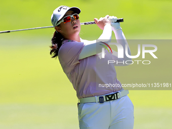 Ruoning Yin of China hits from the 3rd fairway during the second round of the KPMG Women's PGA Championship at Sahalee Country Club on Frida...