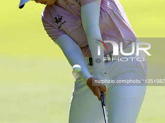 Ruoning Yin of China hits from the 3rd fairway during the second round of the KPMG Women's PGA Championship at Sahalee Country Club on Frida...