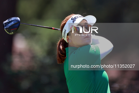 Hannah Green of Ausralia hits from the 3rd tee during the second round of the KPMG Women's PGA Championship at Sahalee Country Club on Frida...