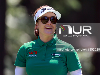 Hannah Green of Ausralia follows her shot from the 3rd tee during the second round of the KPMG Women's PGA Championship at Sahalee Country C...