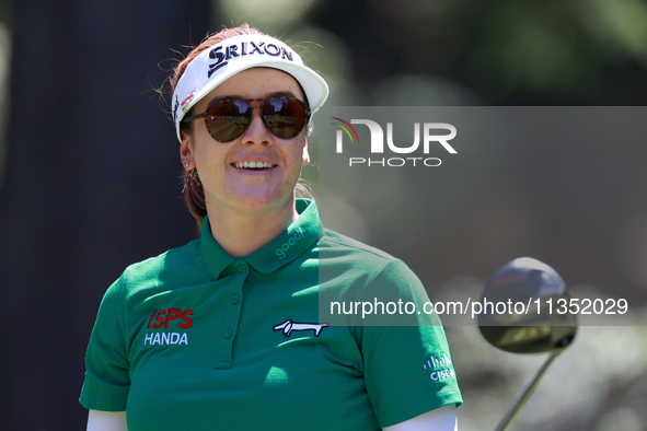 Hannah Green of Ausralia follows her shot from the 3rd tee during the second round of the KPMG Women's PGA Championship at Sahalee Country C...