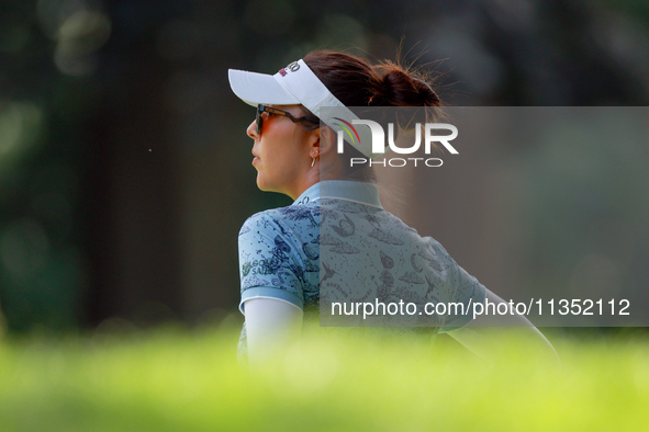 Alison Lee of Los Angeles, California  looks over the 6th green during the second round of the KPMG Women's PGA Championship at Sahalee Coun...