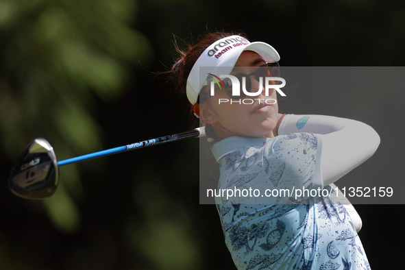 Alison Lee of Los Angeles, California hits from the 7th tee during the second round of the KPMG Women's PGA Championship at Sahalee Country...