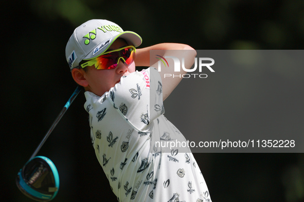 Akie Iwai of Japan hits from the 7th tee during the second round of the KPMG Women's PGA Championship at Sahalee Country Club on Friday, Jun...