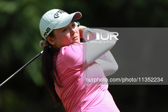 Allisen Corpuz of Kapolei, Hawaii hits from the 7th tee during the second round of the KPMG Women's PGA Championship at Sahalee Country Club...