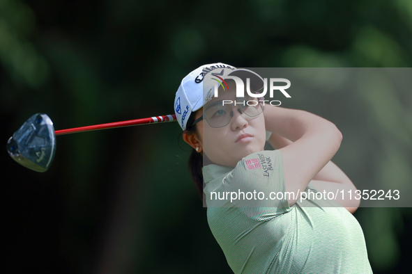 Rose Zhang of Irvine, California hits from the 7th tee during the second round of the KPMG Women's PGA Championship at Sahalee Country Club...