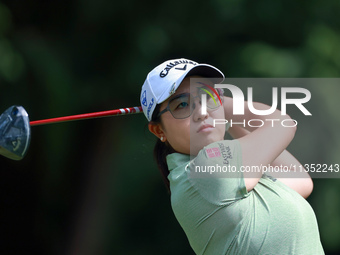 Rose Zhang of Irvine, California hits from the 7th tee during the second round of the KPMG Women's PGA Championship at Sahalee Country Club...