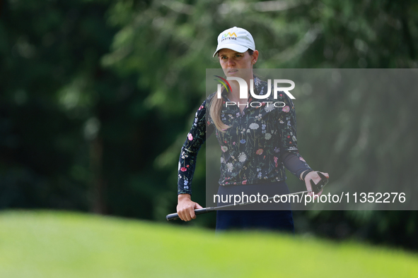 Sarah Schmelzel of the United States prepares to play her putt on the 8th green during Day Three of the KPMG Women's PGA Championship at Sah...