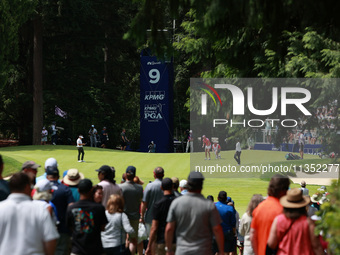 Lexi Thompson of the United States lines up her putt on the 9th green during Day Three of the KPMG Women's PGA Championship at Sahalee Count...