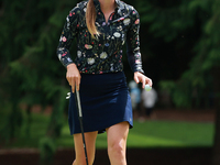 Sarah Schmelzel of the United States acknowledges the gallery at the 9th green during Day Three of the KPMG Women's PGA Championship at Saha...