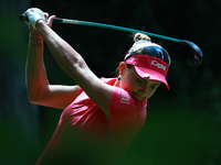 Lexi Thompson of the United States tees off on the second hole during Day Three of the KPMG Women's PGA Championship at Sahalee Country Club...