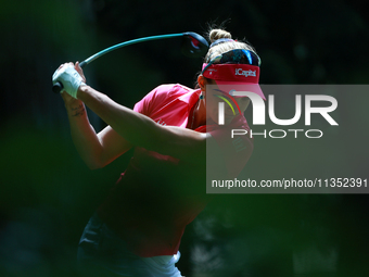 Lexi Thompson of the United States tees off on the second hole during Day Three of the KPMG Women's PGA Championship at Sahalee Country Club...