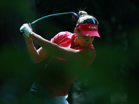 Lexi Thompson of the United States tees off on the second hole during Day Three of the KPMG Women's PGA Championship at Sahalee Country Club...