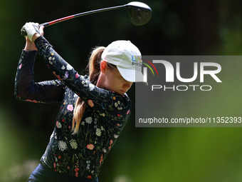 Sarah Schmelzel of the United States tees off on the second hole during Day Three of the KPMG Women's PGA Championship at Sahalee Country Cl...