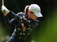 Sarah Schmelzel of the United States tees off on the second hole during Day Three of the KPMG Women's PGA Championship at Sahalee Country Cl...