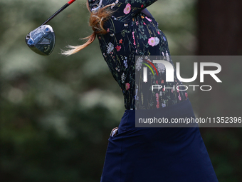 Sarah Schmelzel of the United States tees off on the third hole during Day Three of the KPMG Women's PGA Championship at Sahalee Country Clu...