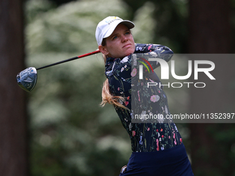 Sarah Schmelzel of the United States tees off on the third hole during Day Three of the KPMG Women's PGA Championship at Sahalee Country Clu...