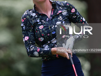 Sarah Schmelzel of the United States tees off on the third hole during Day Three of the KPMG Women's PGA Championship at Sahalee Country Clu...