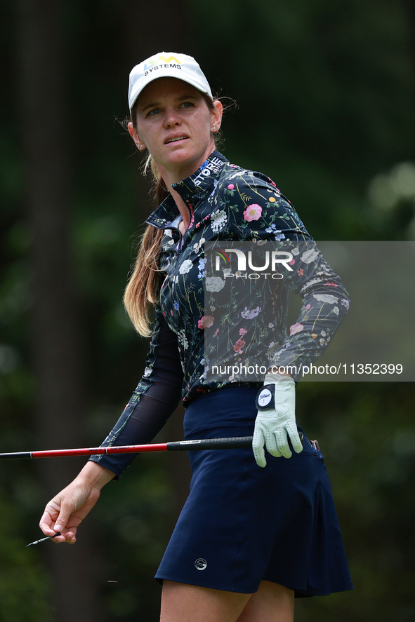 Sarah Schmelzel of the United States tees off on the third hole during Day Three of the KPMG Women's PGA Championship at Sahalee Country Clu...