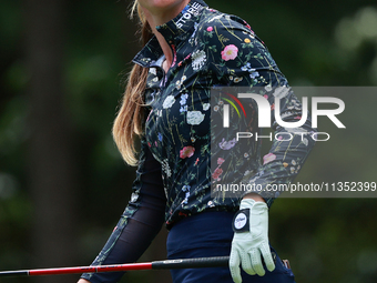 Sarah Schmelzel of the United States tees off on the third hole during Day Three of the KPMG Women's PGA Championship at Sahalee Country Clu...