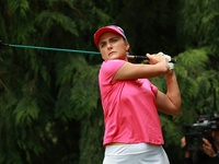 Lexi Thompson of the United States tees off on the 4th hole during Day Three of the KPMG Women's PGA Championship at Sahalee Country Club in...