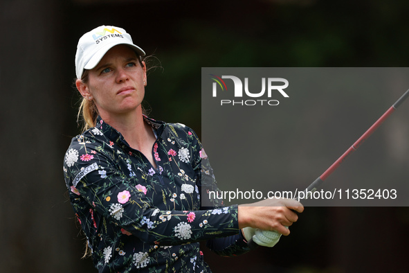 Sarah Schmelzel of the United States tees off on the 7th hole during Day Three of the KPMG Women's PGA Championship at Sahalee Country Club...