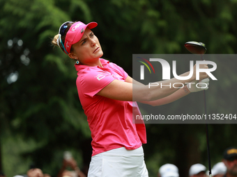 Lexi Thompson of the United States tees off on the 7th hole during Day Three of the KPMG Women's PGA Championship at Sahalee Country Club in...