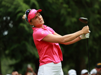 Lexi Thompson of the United States tees off on the 7th hole during Day Three of the KPMG Women's PGA Championship at Sahalee Country Club in...