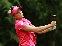 Lexi Thompson of the United States tees off on the 7th hole during Day Three of the KPMG Women's PGA Championship at Sahalee Country Club in...